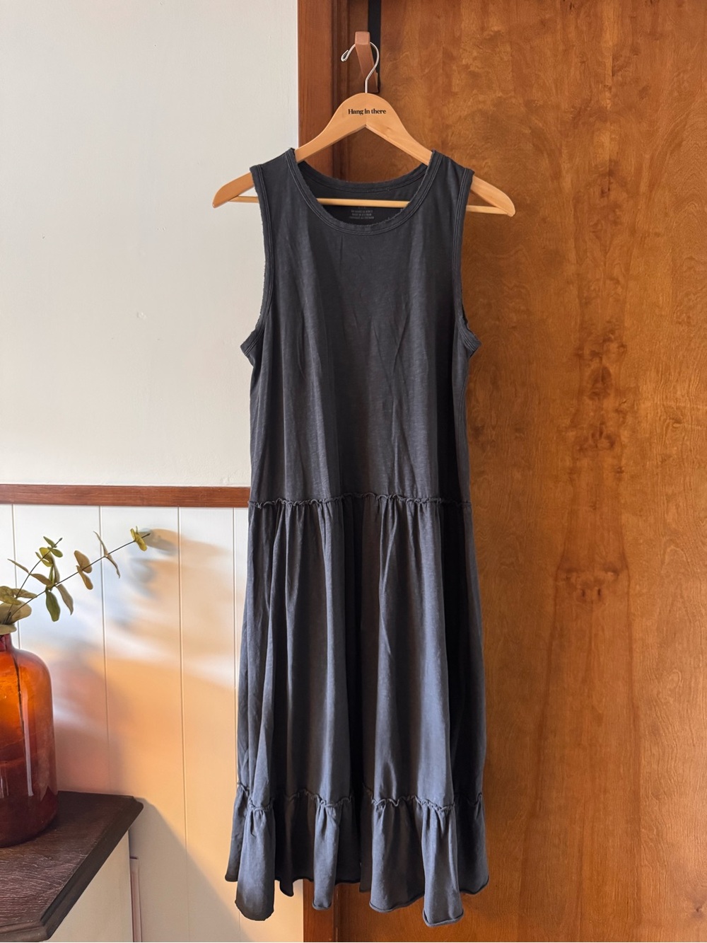 Aerie Charcoal Tiered Midi Dress Sleeveless Tank Casual Women’s Large